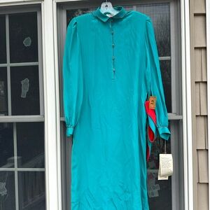 Vtg Francesca of DAMON for STARINGTON Blue 100% Silk Dress Sz 12 80’s